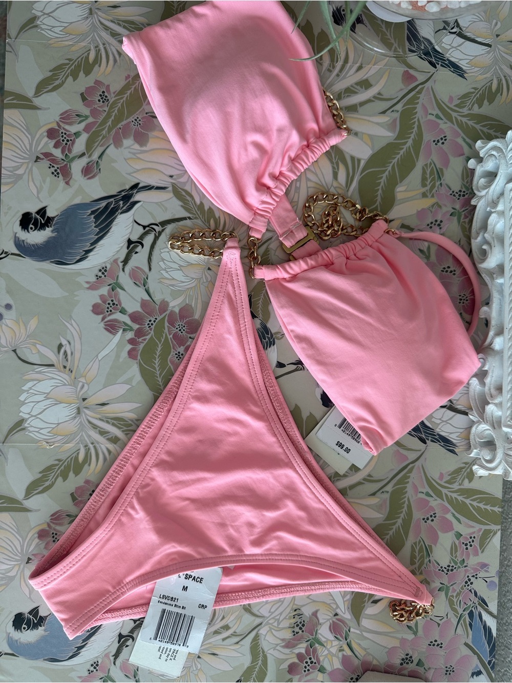 Lspace Pink Chain-Detail Bikini Set NWT